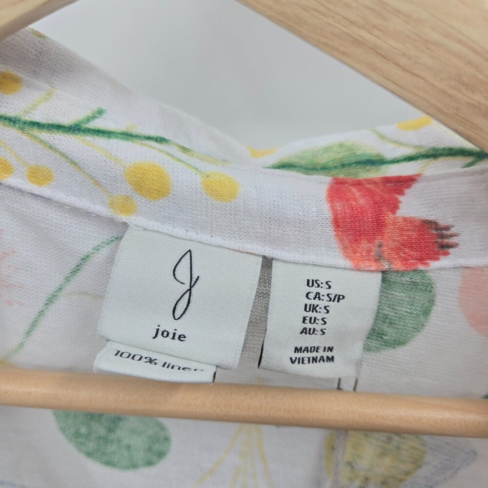 Joie White 100% Linen Tropical Print Monkey Pullover Cap Sleeve Top Small - Picture 7 of 10